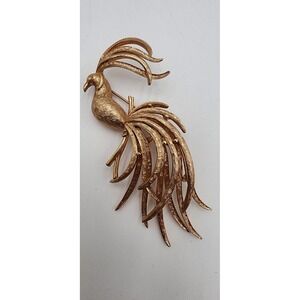 Avon Bird of Paradise Brooch Vintage Gold Tone Textured Statement Pin 1969